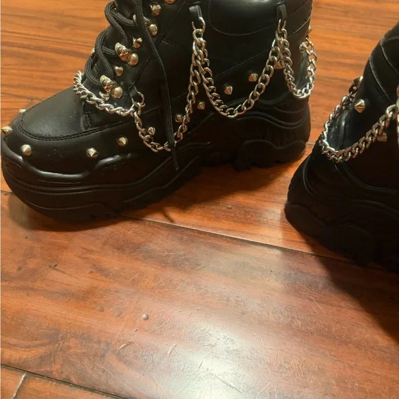 Antony wang Chunky Black Platform Sneakers with Silver Chain & Stud Details - Picture 11 of 15